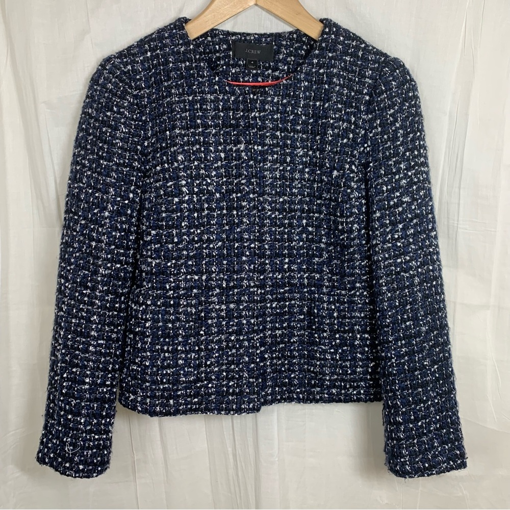 J. Crew Navy and White Tweed Blazer